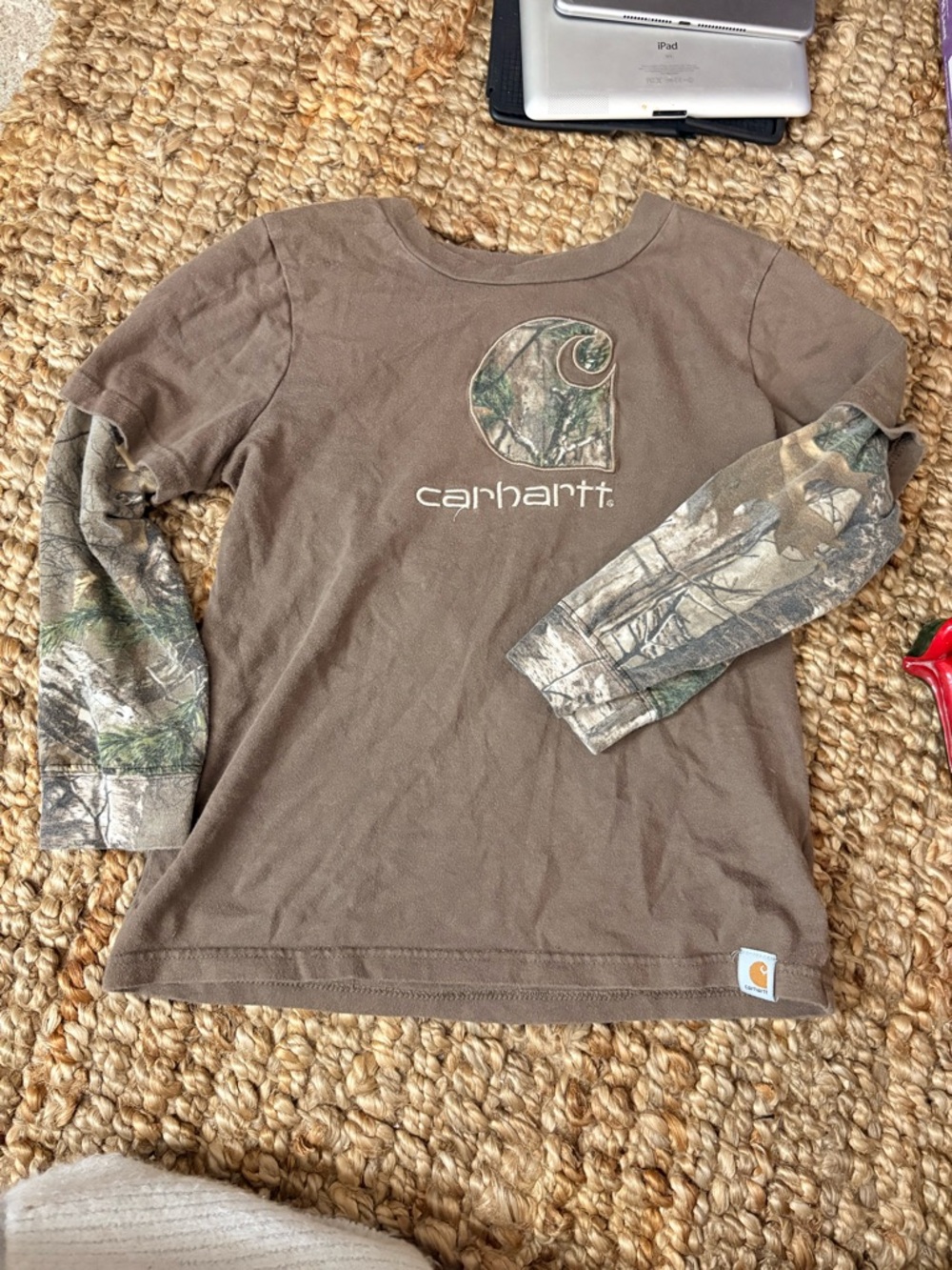 Carhartt Brown Long-Sleeve Tee with Camo Sleeves